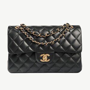 Chanel Small Classic Black Lambskin Quilted Double Flap Bag